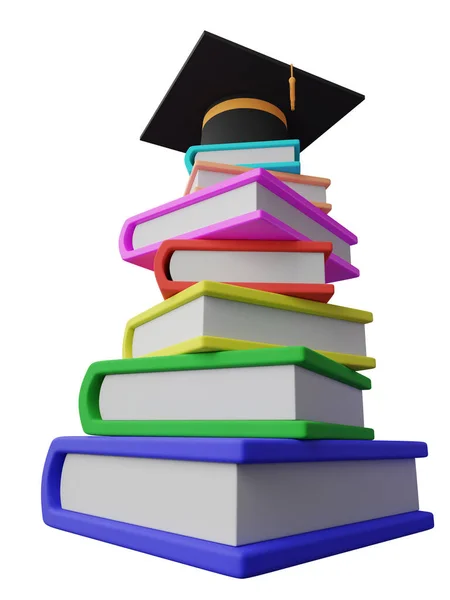 Halom Könyv Diploma Sapkával — Stock Fotó