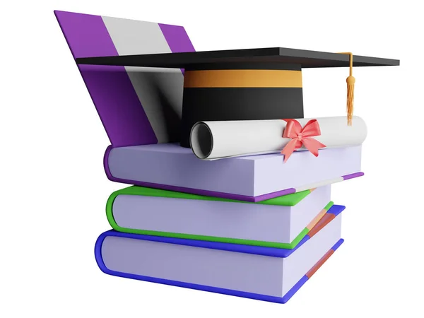 Stapel Boeken Met Diploma Cap — Stockfoto