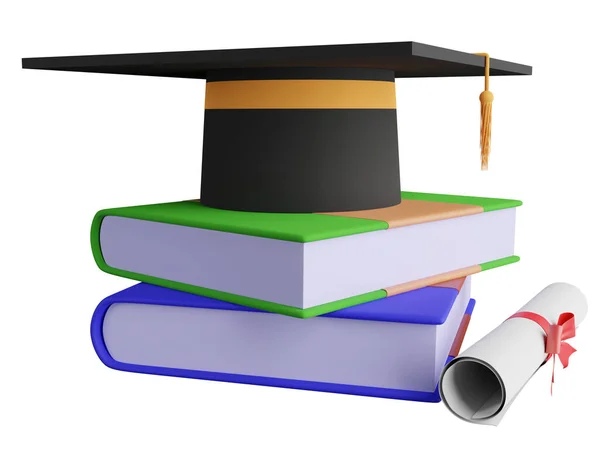 Halom Könyv Diploma Sapkával — Stock Fotó