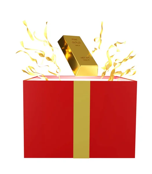 Square Gift Box Bow Gold Bars Render — Stock Photo, Image