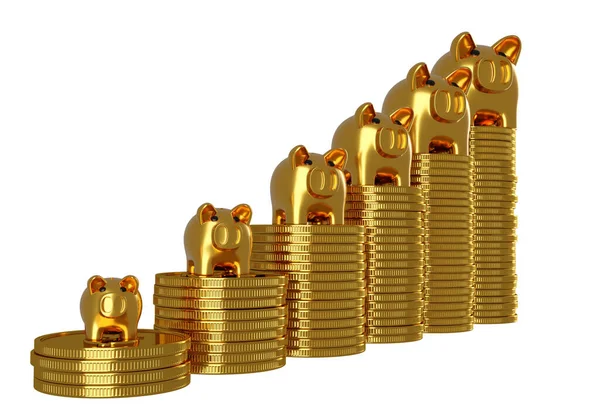 貯金箱 金融概念 3Dレンダリング付きの金貨スタック — ストック写真