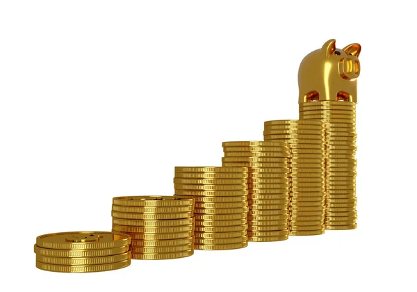 Pila Monedas Oro Con Alcancía Conceptos Financieros Render —  Fotos de Stock