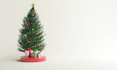 Süslemeli noel ağacı, mutlu noeller ve mutlu yıllar, 3D sunum