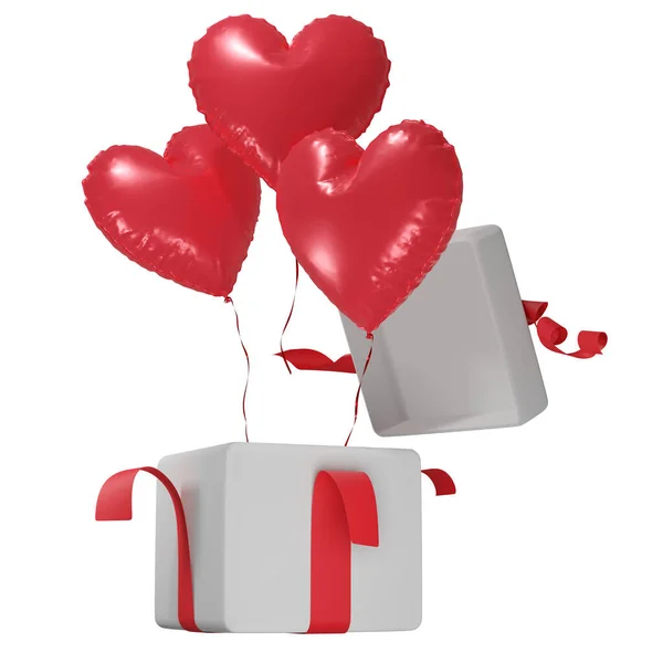 Červené Srdce Balón Plovoucí Dárkové Krabice Valentýn Šťastný Nový Rok — Stock fotografie