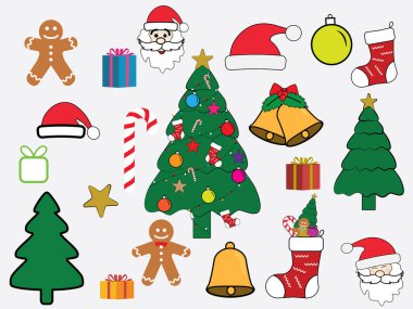 Süslemeli noel aksesuarı, mutlu noeller ve mutlu yıllar, vektör illüstrasyonu