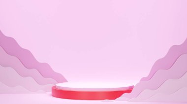 red podium on pink abstract background, product presentation, 3d render