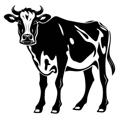 İnek kafası maskotu logosu, rozet, amblem ya da baskı için tasarım, inek çiftliği logosu tasarımı, Vektör illüstrasyonu