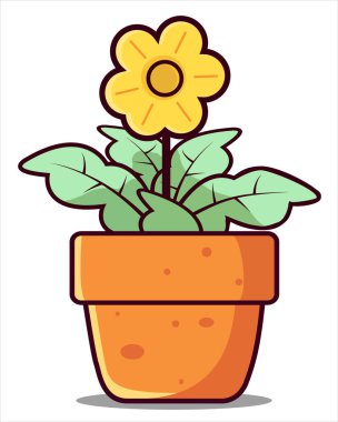 Çiçek saksılarında sarı kasımpatı, vazoda bitki örtüsü beyaz arka planda izole edilmiş vazo, vektör illüstrasyonu 