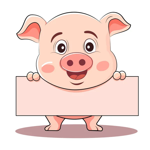 Cerdo Está Sosteniendo Signo Vacío Caricatura Lechón Aislado Sobre Fondo — Archivo Imágenes Vectoriales