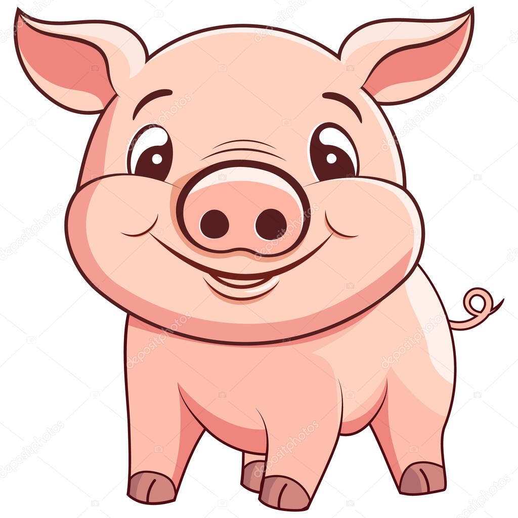 Pig flat cartoon, farm logo design, cute pig cartoon isolated on white background, vector illustration