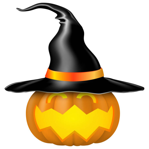 scary pumpkins with witch hat halloween, creepy pumpkin ghost, vector illustration