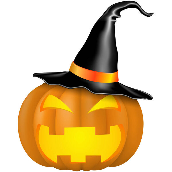 scary pumpkins with witch hat halloween, creepy pumpkin ghost, vector illustration