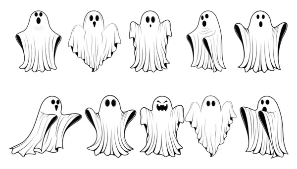 Jeu Fantômes Halloween Mignon Illustration Élément Fantômes Halloween Plat Illustration — Image vectorielle