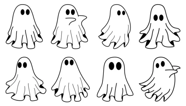 Conjunto Bonitos Fantasmas Halloween Ilustração Halloween Plana Fantasmas Elemento Ilustração — Vetor de Stock