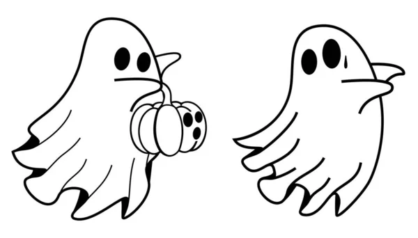 Bonito Halloween Fantasma Segurando Abóbora Plana Halloween Fantasmas Elemento Ilustração — Vetor de Stock