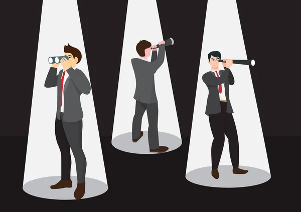 Businessman Looking Forward Binoculars Character Must Dark Find Bright Business — Stock Vector