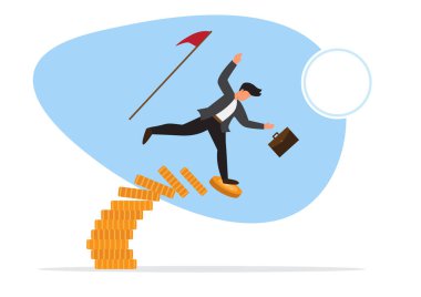 belirsiz yatırım piyasası riskli durumlar veya ekonomik durgunluk, kriz veya iflas Yatırımcı dengesiz madeni para yığınından düşüyor