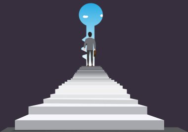 Başarının anahtarı ya da yeni fırsatlara adım atmak, iş cesareti ya da zorluklar, dış fikirlere bakmak, cesur iş adamının yeni fırsatlara adım atması..