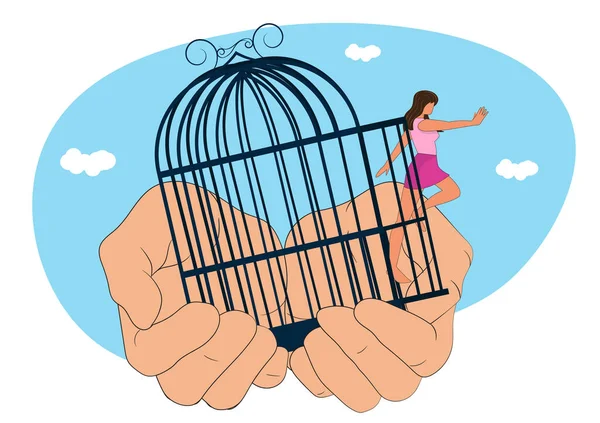 Kadın Kafesi Korku Şüphenin Üstesinden Gel Güvenli Bölgeden Kaçıyorum Psikolojik — Stok Vektör