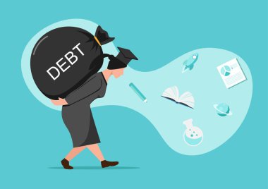 Öğrenci borcu ödemesi ya da affetme programı, eğitim giderlerini kısma ya da ücret konseptini azaltma, harç kurulundan mezun olan borç öğrenci kredisi topu taşıyan genç yetişkin kadın.