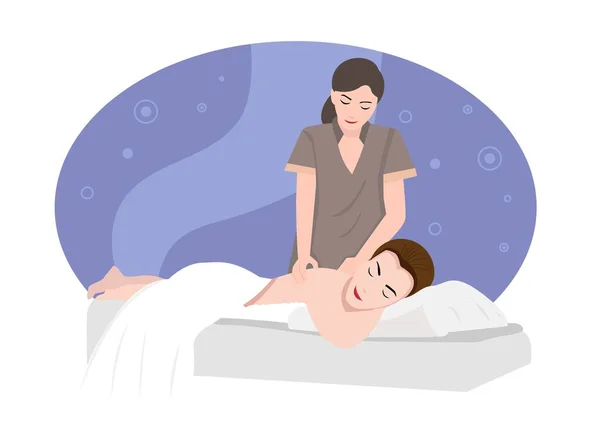 Ontspannen Vrouw Krijgt Terug Massage Luxe Spa Met Professionele Massage — Stockvector