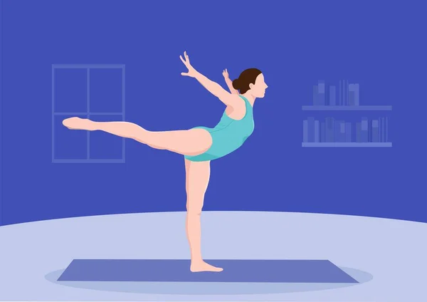 Mujer Joven Practicando Yoga Meditando Estirándose Sobre Esterilla Personaje Femenino — Vector de stock