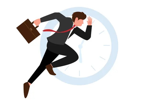 Businessman Working Background Clock Big Person Goals Achieves Success Plans — Stock Vector