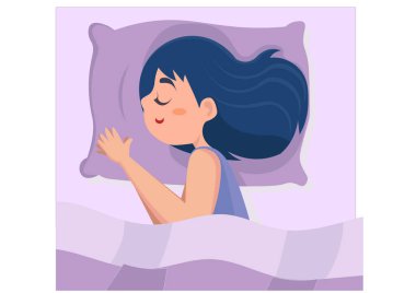 Genç ve güzel bir kadın yastıkta mutlu bir şekilde uyuyor. Vektör illüstrasyonu