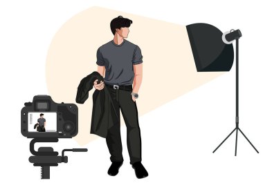 Genç erkek model sıradan poz veriyor ve yakışıklı görünüyor..