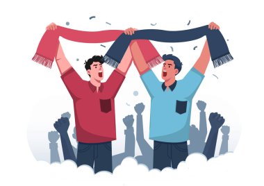Düz çizim. Futbol taraftarları heyecanla tezahürat yapıyor.