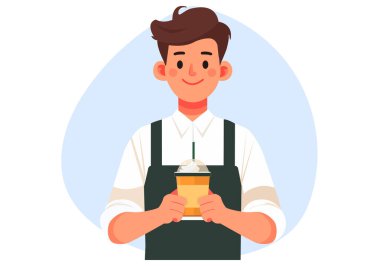 Erkek bir garson müşterilere kahve servisi yapar..