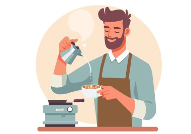 Erkek bir barista mis kokulu kahve yapıyor..