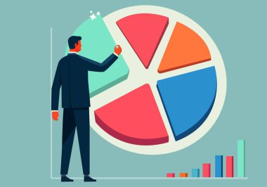 Takım elbiseli bir adam payını pasta grafiğinden alır..