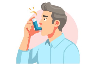 Astım ilacı soluyan bir adamın resmi.
