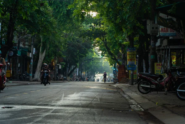ベトナム クアンンガイ 2023年6月11日 台湾ワシの並木のあるクアンンガイ市の中心部の通りは早朝に空です — ストック写真