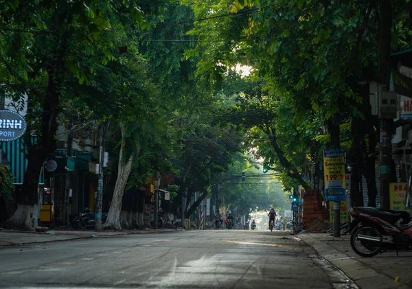 ベトナム クアンンガイ 2023年6月11日 台湾ワシの並木のあるクアンンガイ市の中心部の通りは早朝に空です — ストック写真