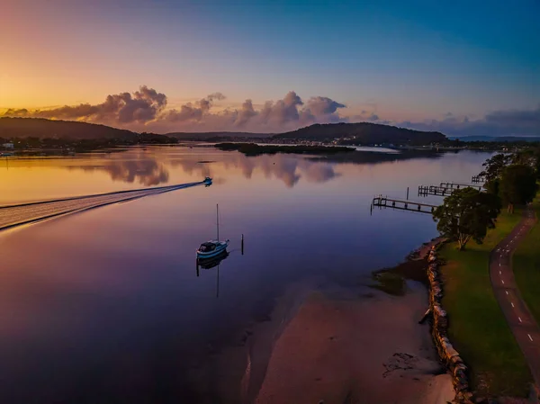 Aerial Sunrise Waterscape Waterfront Woy Woy Central Coast Nsw Australia — Stock Photo, Image