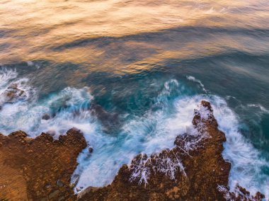 Above the rock platform looking down at North Avoca on the Central Coast, NSW, Australia.
