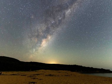Astrophotography of the milky way night sky from Putty Beach on the Central Coast, NSW, Australia.