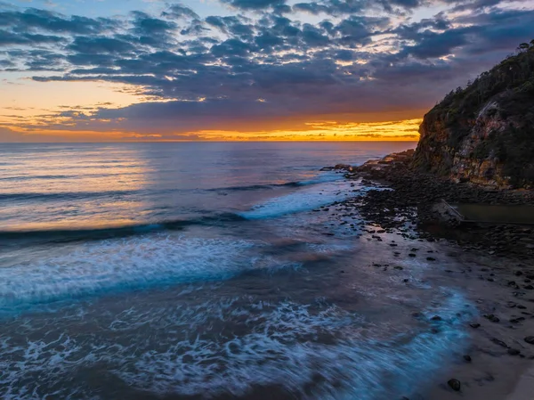 Aerial Sunrise Seascape Clouds Macmasters Beach Central Coast Nsw Australia — Fotografia de Stock