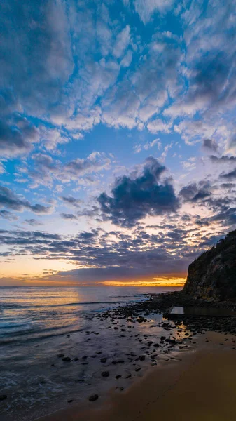 Aerial Sunrise Seascape Clouds Macmasters Beach Central Coast Nsw Australia — Fotografia de Stock