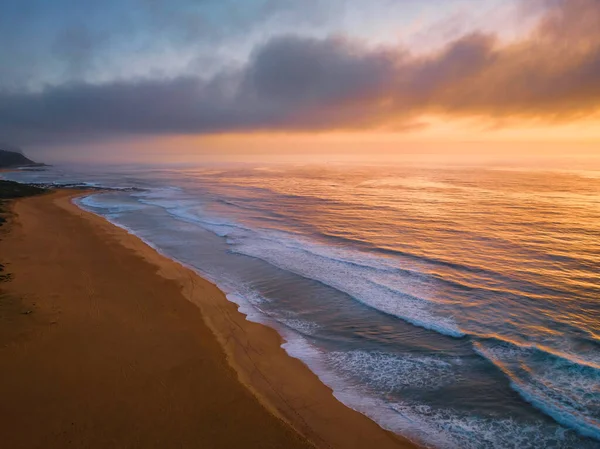 Aerial Sunrise Seascape Clouds Fog Haze Wamberal Beach Central Coast — Φωτογραφία Αρχείου