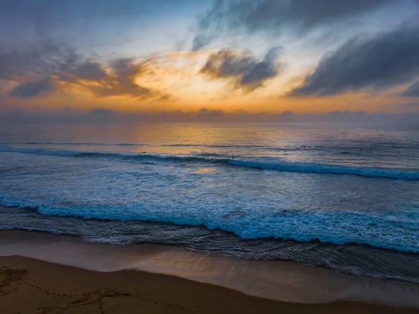 Aerial Sunrise Seascape Clouds Fog Haze Wamberal Beach Central Coast — Foto Stock