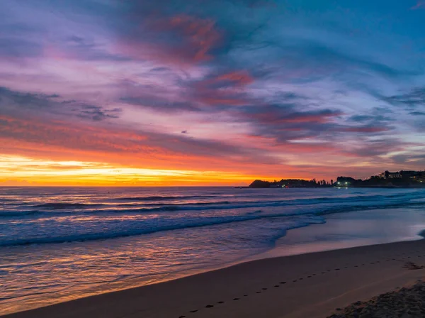 Early Morning Colourful Aerial Seascape Clouds Terrigal Lagoon Beach Central — 스톡 사진