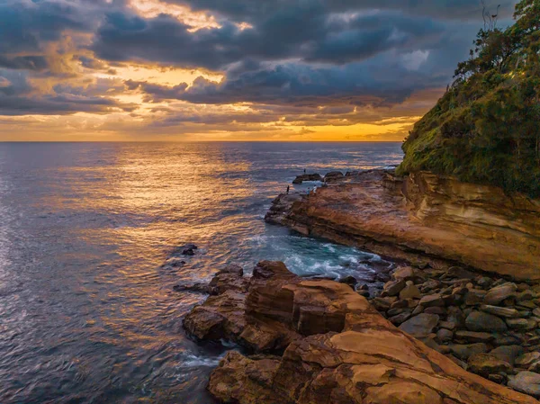 Napkelte Tengerparton Felhők Avoca Beach Central Coast Nsw Ausztrália — Stock Fotó
