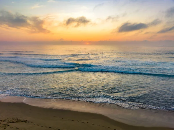 stock image Aerial sunrise seascape with clouds, fog and haze at  Wamberal Beach on the Central Coast, NSW, Australia.