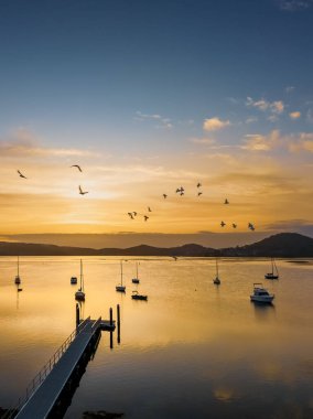 Couche Park 'taki Brisbane Water' da gün doğumu Orta Sahildeki Koolewong, NSW, Avustralya.