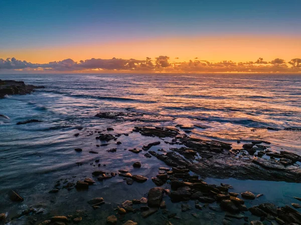 Aerial Sunrise Seascape Clouds Spoon Bay Wamberal Central Coast Nsw — Foto de Stock