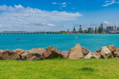 Forster-Tuncurry, NSW, Avustralya 'daki Barrington kıyısındaki Coolongolook Nehri' ndeki güzel safir suyu.