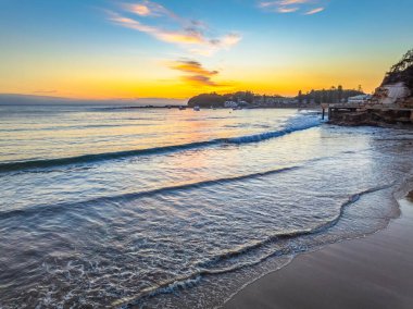 Early morning aerial seascape with fog from Terrigal Beach on the Central Coast, NSW, Australia. clipart